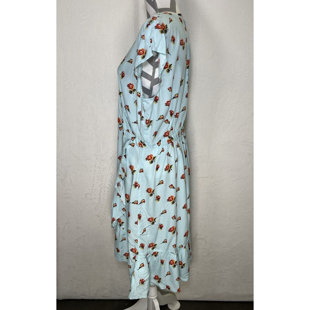 J. Crew Mercantile Mini Dress Sz 16T Blue Floral Ruffles Faux Wrap Cottagecore - Picture 2 of 10